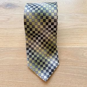 ALEXANDER JULIAN COLOURS Men's Silver/Green/Black Check Handmade Necktie sz OS
